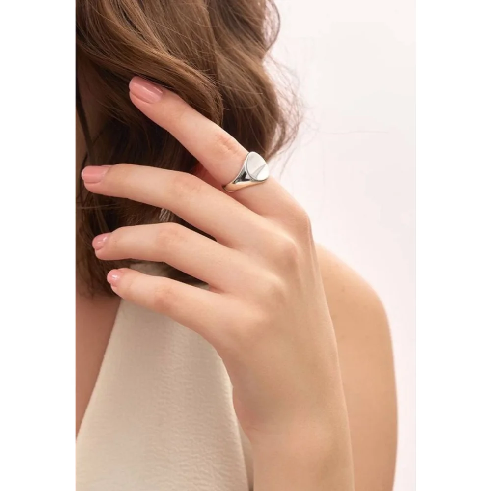 Chunky Solid‎ Unisex 14k White Gold Plated Sterling Signet Ring, Adjustable
